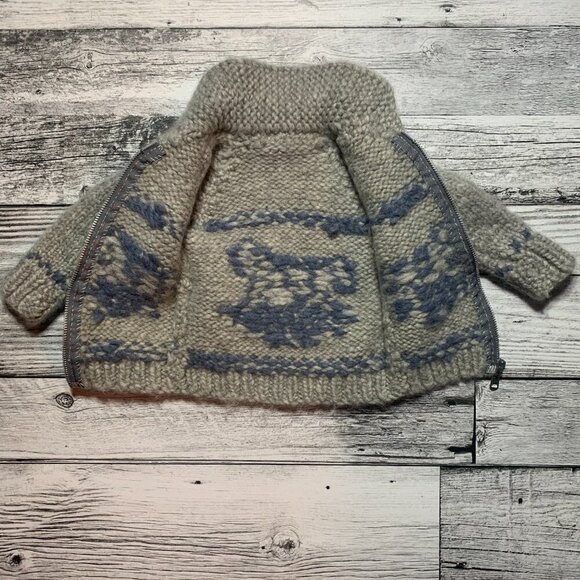 Vintage Chunky Hand Knit Cowichan Sweater Full Zip Cardigan Sweater - Picture 3 of 8